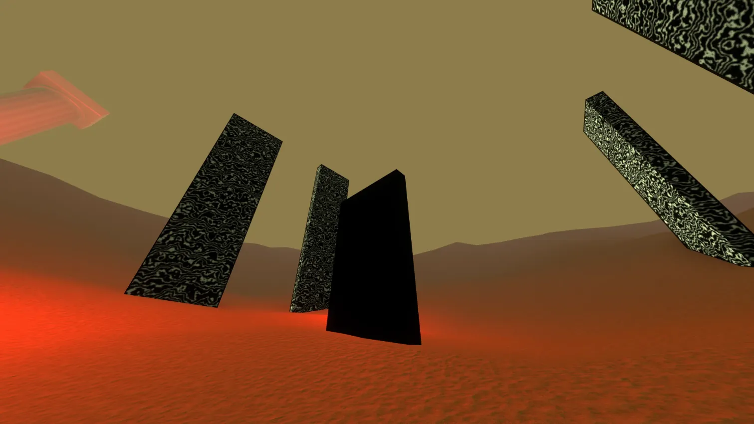 Ominous dark monolith in an empty desert.